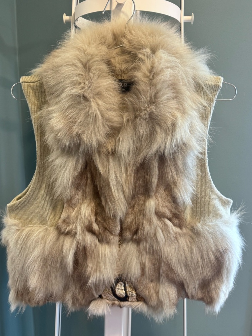 Vantage Real Fox Fur Vest w Knit Panels Luxe Y2K Glam